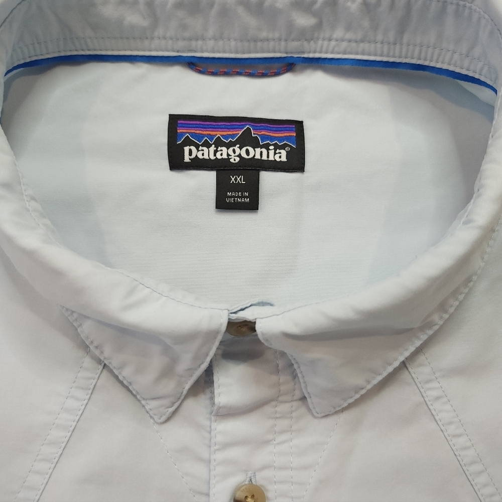 Patagonia Sun Stretch Mens Shirt Size XXL Long Sleeve Button Down Blue - Picture 2 of 7